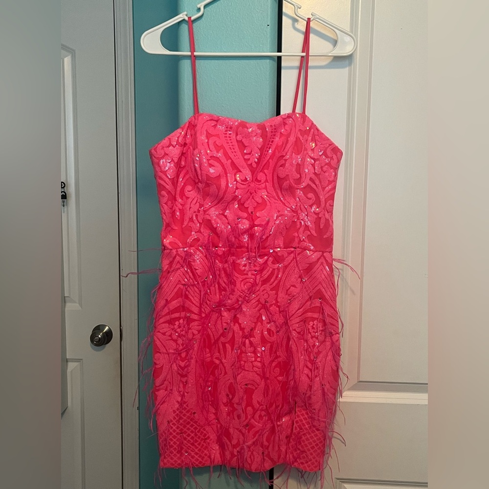 Pink Sequin Feather dress